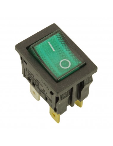 Interruttore bipolare 12A 250V 4 contatti 13x19mm luminoso verde