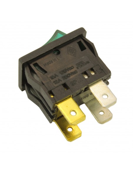 Interruptor bipolar verde 12A 250V 4 contactos 13x19mm UNIVERSAL