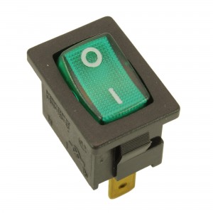 Interrupteur vert unipolaire10A 250V 3contacts 13x19mm UNIVERSEL