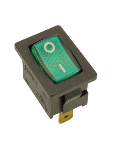 Interruttore unipolare 10A 250V 3 cont. 13x19mm luminoso verde