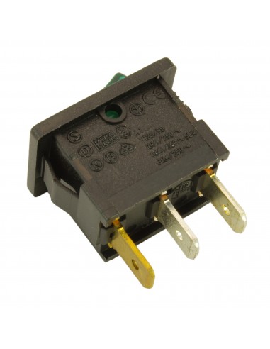 Interruptor unipolar verde 10A 250V 3 contactos 13x19mm UNIV. Interruptor unipolar verde 10A 250V 3 contactos 13x19mm UNIV.