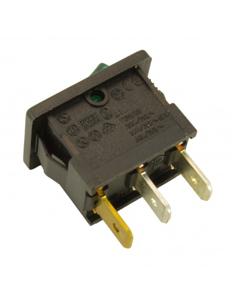 Unipolar swich 10A 250V 3 terminals  13x19mm green light UNIVERS