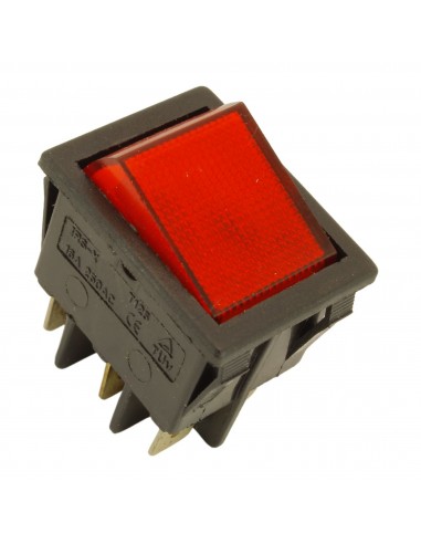 Interrupteur rouge bipolaire 16A 250V 6contacts 22x30 UNIVERSEL