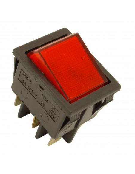 Bipolar swich 16A 250V 6 terminals  22x30mm red light UNIVERSAL
