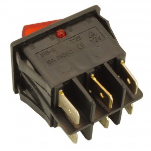 Bipolar swich 16A 250V 6 terminals  22x30mm red light UNIVERSAL 2