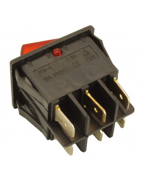 Bipolar swich 16A 250V 6 terminals  22x30mm red light UNIVERSAL